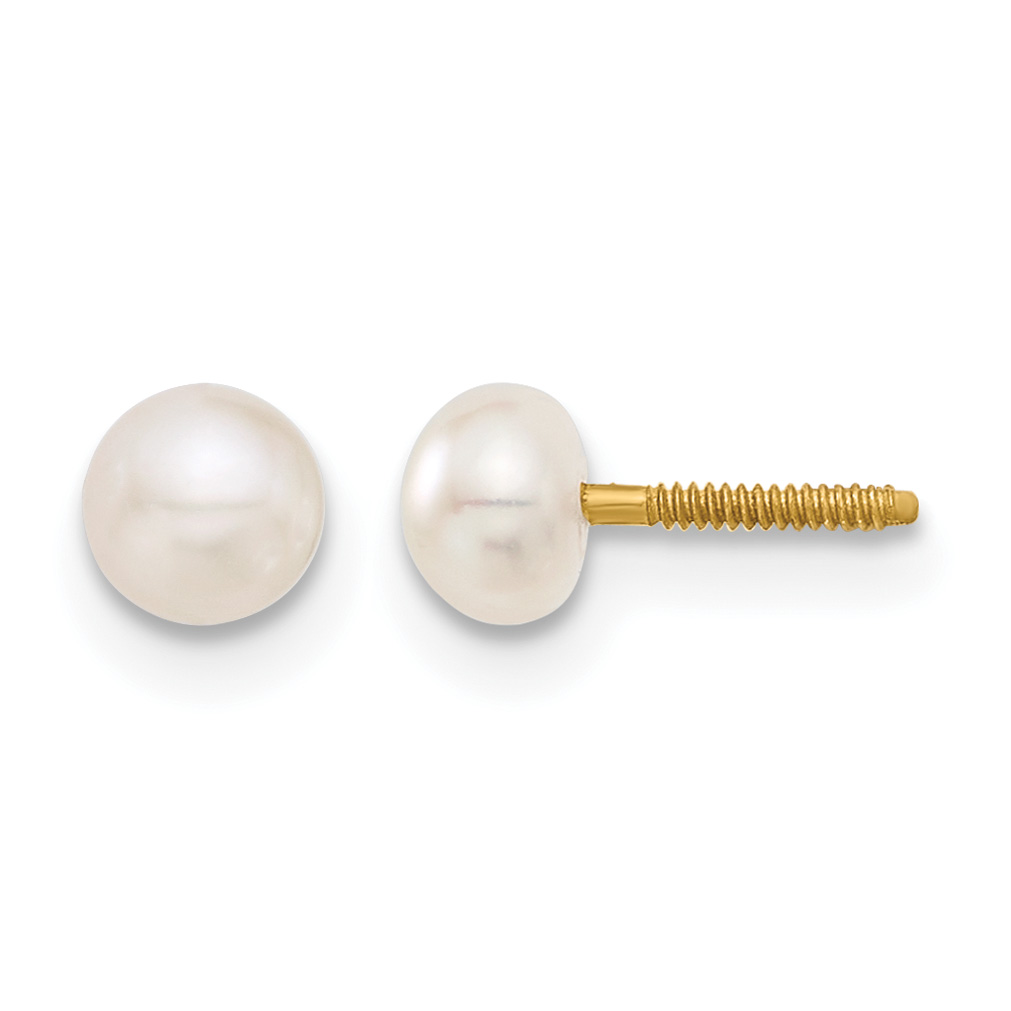 14k Madi K 4-5mm White Button Freshwater Cultured Pearl Screwback Post Earrings (GK247)