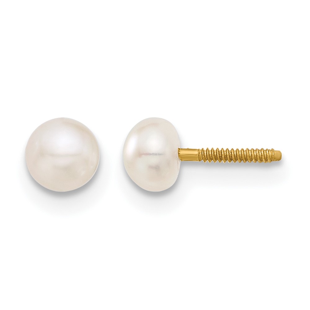 14k Madi K 4-5mm White Button Freshwater Cultured Pearl Screwback Post Earrings (GK247)