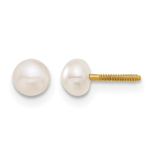 14K Yellow Gold Madi K 4-5mm White Button Freshwater Cultured Pearl Screwback Post Earrings