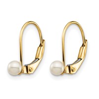14K Yellow Gold Madi K 3-4mm White Round Freshwater Cultured Pearl Leverback Earrings view 2