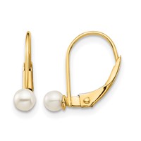 14K Yellow Gold Madi K 3-4mm White Round Freshwater Cultured Pearl Leverback Earrings view 1