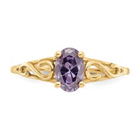 14K Yellow Gold Madi K 6x 4mm Oval Synthetic Amethyst Birthstone Ring view 5