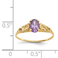 14K Yellow Gold Madi K 6x 4mm Oval Synthetic Amethyst Birthstone Ring view 3