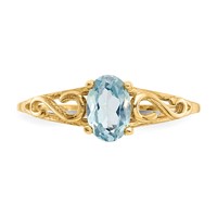 14K Yellow Gold Madi K 6x 4mm Oval Synthetic Aquamarine Birthstone Ring view 5