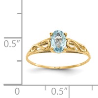 14K Yellow Gold Madi K 6x 4mm Oval Synthetic Aquamarine Birthstone Ring view 3