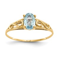 14K Yellow Gold Madi K 6x 4mm Oval Synthetic Aquamarine Birthstone Ring view 1