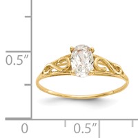 14K Yellow Gold Madi K 6x 4mm Oval Synthetic White Spinel Birthstone Ring view 3