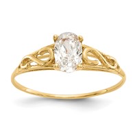 14K Yellow Gold Madi K 6x 4mm Oval Synthetic White Spinel Birthstone Ring view 1
