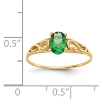 14K Yellow Gold Madi K 6x 4mm Oval Synthetic Emerald Birthstone Ring view 3