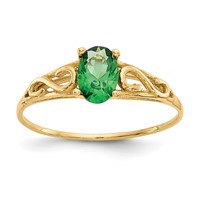 14K Yellow Gold Madi K 6x 4mm Oval Synthetic Emerald Birthstone Ring view 1