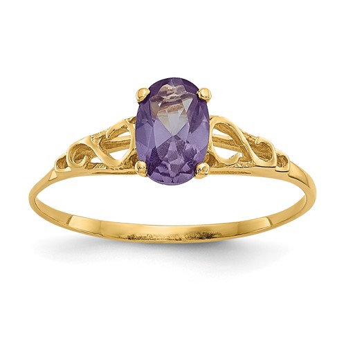 14K Yellow Gold Madi K 6x 4mm Oval Synthetic Alexandrite Birthstone Ring, Size 5