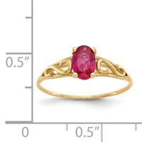 14K Yellow Gold Madi K 6x 4mm Oval Synthetic Ruby Birthstone Ring view 3