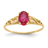 14K Yellow Gold Madi K 6x 4mm Oval Synthetic Ruby Birthstone Ring view 1