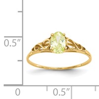 14K Yellow Gold Madi K 6x 4mm Oval Synthetic Peridot Birthstone Ring view 3