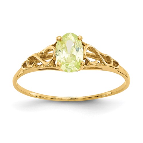 14K Yellow Gold Madi K 6x 4mm Oval Synthetic Peridot Birthstone Ring, Size 5