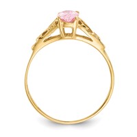 14K Yellow Gold Madi K 6x 4mm Oval Synthetic Rose Zircon Birthstone Ring view 2