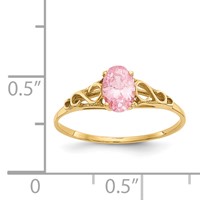 14K Yellow Gold Madi K 6x 4mm Oval Synthetic Rose Zircon Birthstone Ring view 3