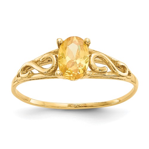 14K Yellow Gold Madi K 6x 4mm Oval Synthetic Citrine Birthstone Ring, Size 5