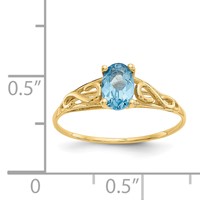 14K Yellow Gold Madi K 6x 4mm Oval Synthetic Blue Zircon Birthstone Ring view 3
