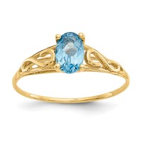 14K Yellow Gold Madi K 6x 4mm Oval Synthetic Blue Zircon Birthstone Ring view 1