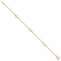 14K Yellow Gold Madi K 5-6mm White Near-Round Freshwater Cultured Pearl 3-Station Bracelet, 6" view 2
