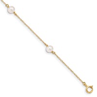 14K Yellow Gold Madi K 5-6mm White Near-Round Freshwater Cultured Pearl 3-Station Bracelet, 6" view 1