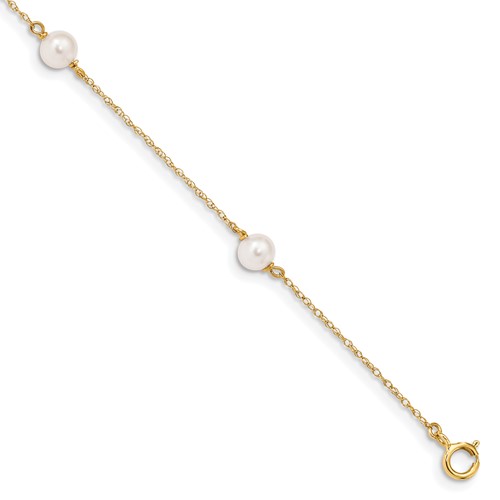 14K Yellow Gold Madi K 5-6mm White Near-Round Freshwater Cultured Pearl 3-Station Bracelet, 6"