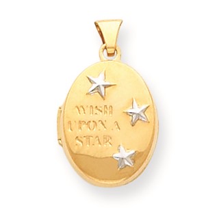 14k Rhodium Wish Upon a Star Oval Locket Necklace