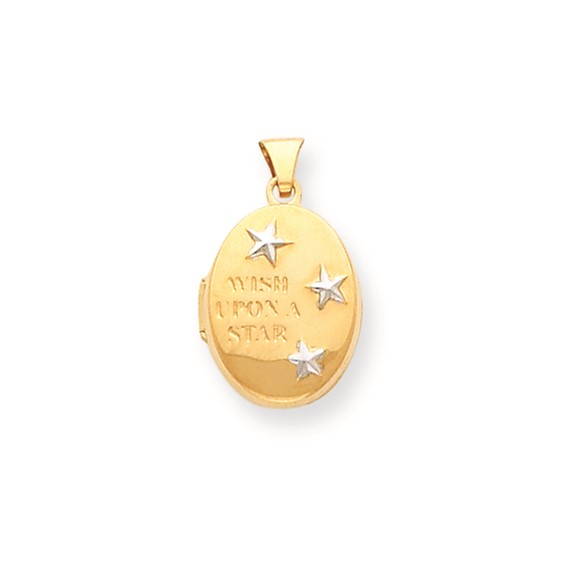 14k Rhodium Wish Upon a Star Oval Locket Necklace