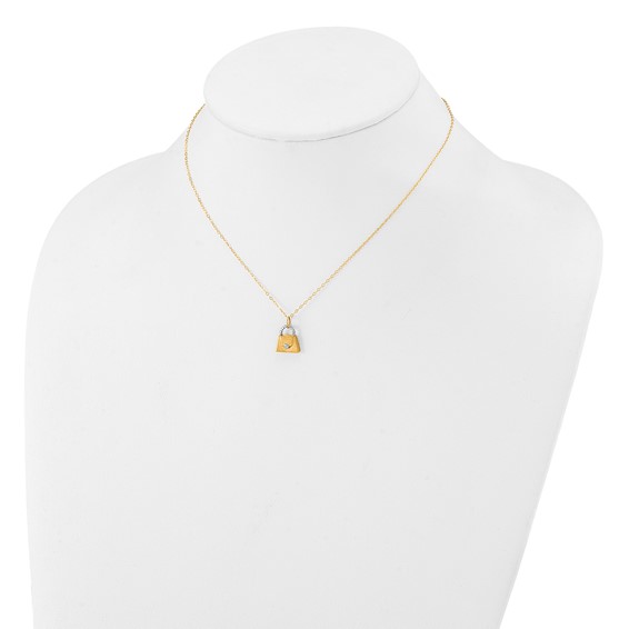 14k w/ White Rhodium Children's Polished & Textured Purse Necklace