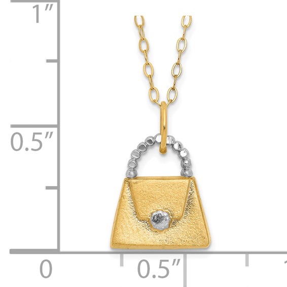 14k w/ White Rhodium Children's Polished & Textured Purse Necklace