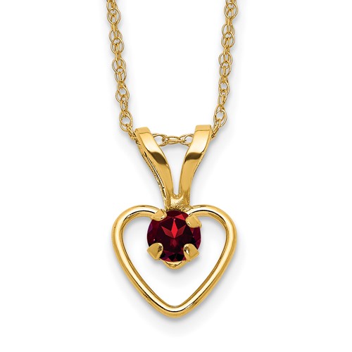 14K Yellow Gold Madi K 3mm Garnet Heart Birthstone Necklace, 15"