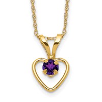 14K Yellow Gold Madi K 3mm Amethyst Heart Birthstone Necklace, 15" view 1