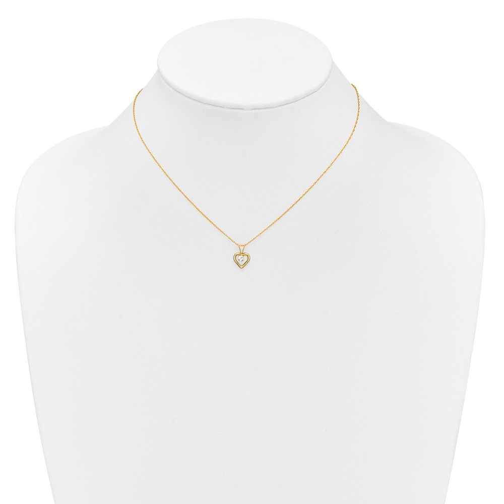 14k Madi K 3mm White Zircon Heart Birthstone Necklace (GK403-15)