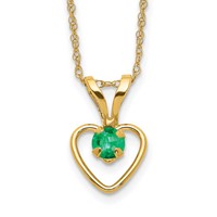 14K Yellow Gold Madi K 3mm Emerald Heart Birthstone Necklace, 15" view 1