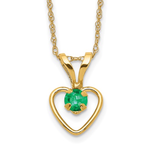 14K Yellow Gold Madi K 3mm Emerald Heart Birthstone Necklace, 15"