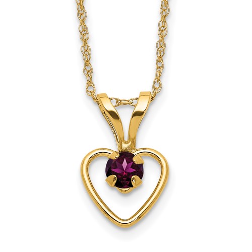 14K Yellow Gold Madi K 3mm Rhodolite Garnet Heart Birthstone Necklace, 15"
