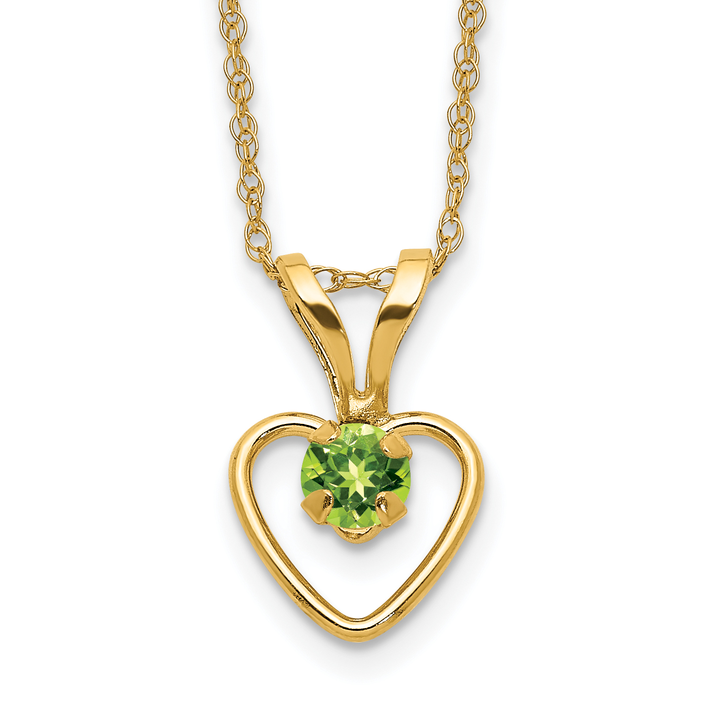 14k Madi K 3mm Peridot Heart Birthstone Necklace (GK410-15)