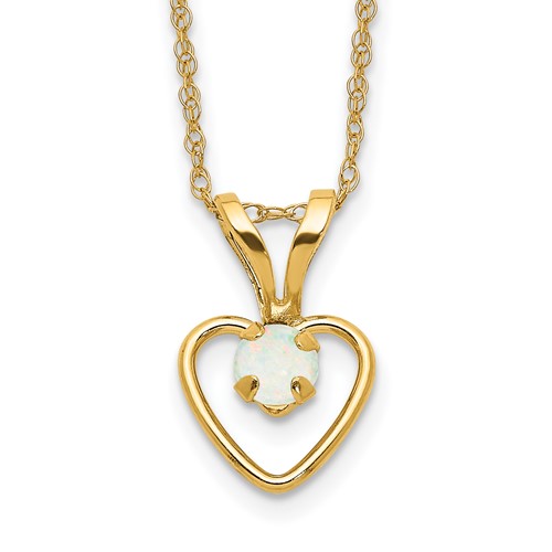 14K Yellow Gold Madi K 3mm Opal Heart Necklace, 15"