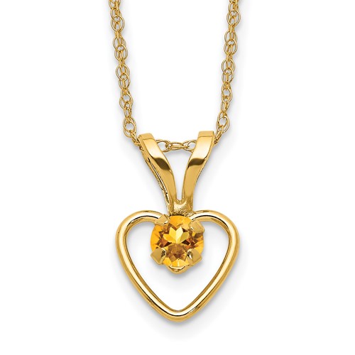 14K Yellow Gold Madi K 3mm Citrine Heart Birthstone Necklace, 15"