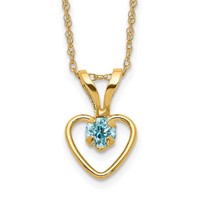 14K Yellow Gold Madi K 3mm Blue Zircon Heart Birthstone Necklace, 15" view 1