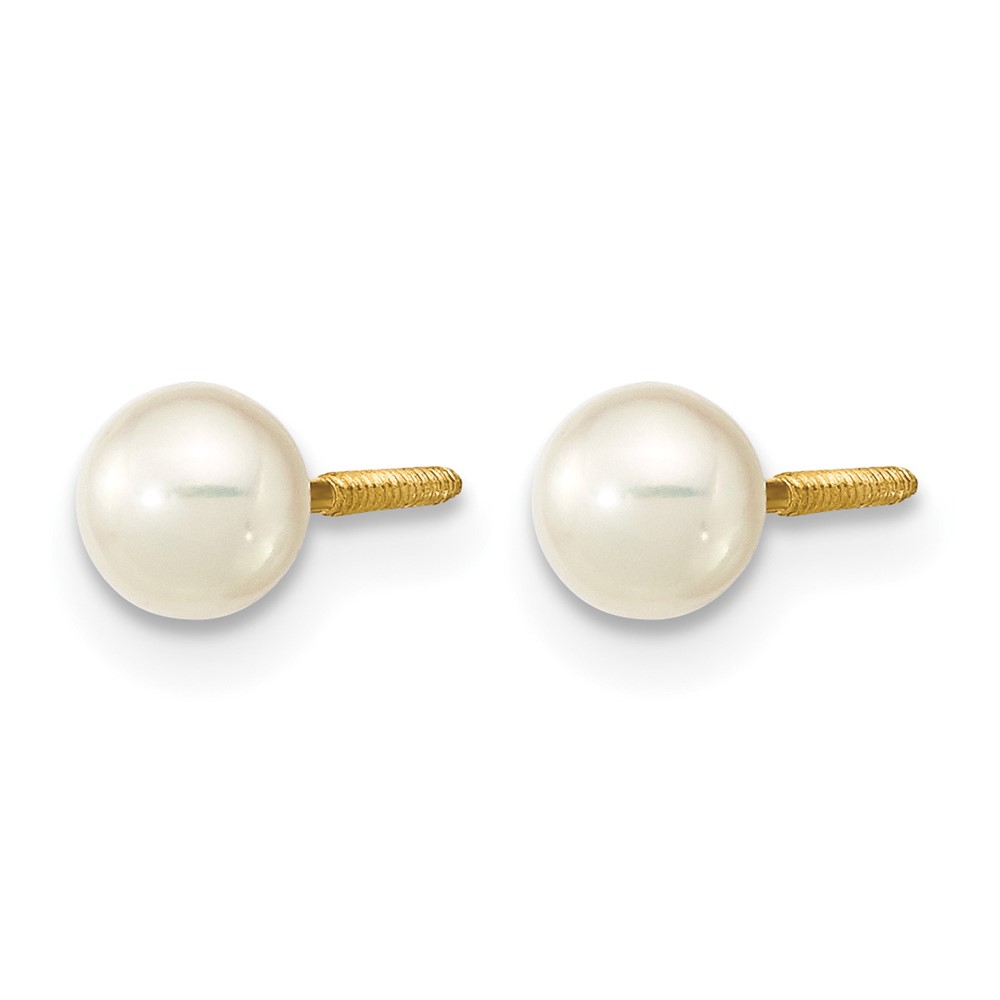 14k Madi K 4-5mm White Near-Round Freshwater Cultured Pearl Screwback Post Earrings (GK415)