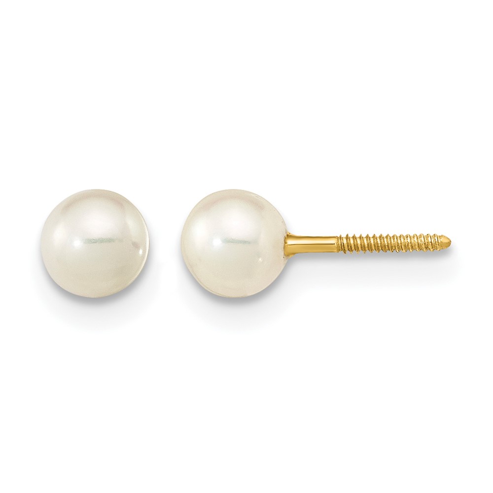 14k Madi K 4-5mm White Near-Round Freshwater Cultured Pearl Screwback Post Earrings (GK415)