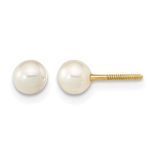 14K Yellow Gold Madi K 4-5mm White Near-Round Freshwater Cultured Pearl Screwback Post Earrings