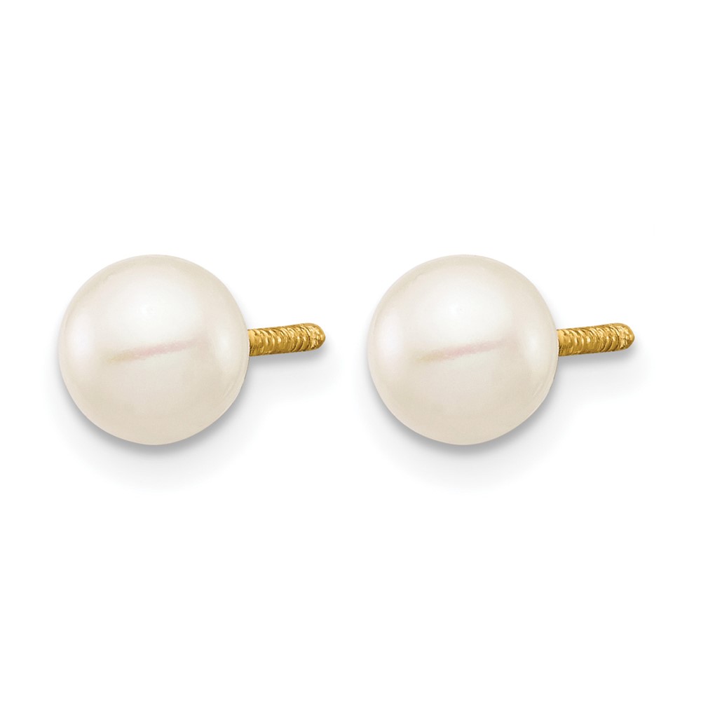14k Madi K 5-6mm White Near Round Freshwater Cultured Pearl Post Earrings (GK416)