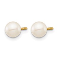 14K Yellow Gold Madi K 5-6mm White Near Round Freshwater Cultured Pearl Post Earrings view 2