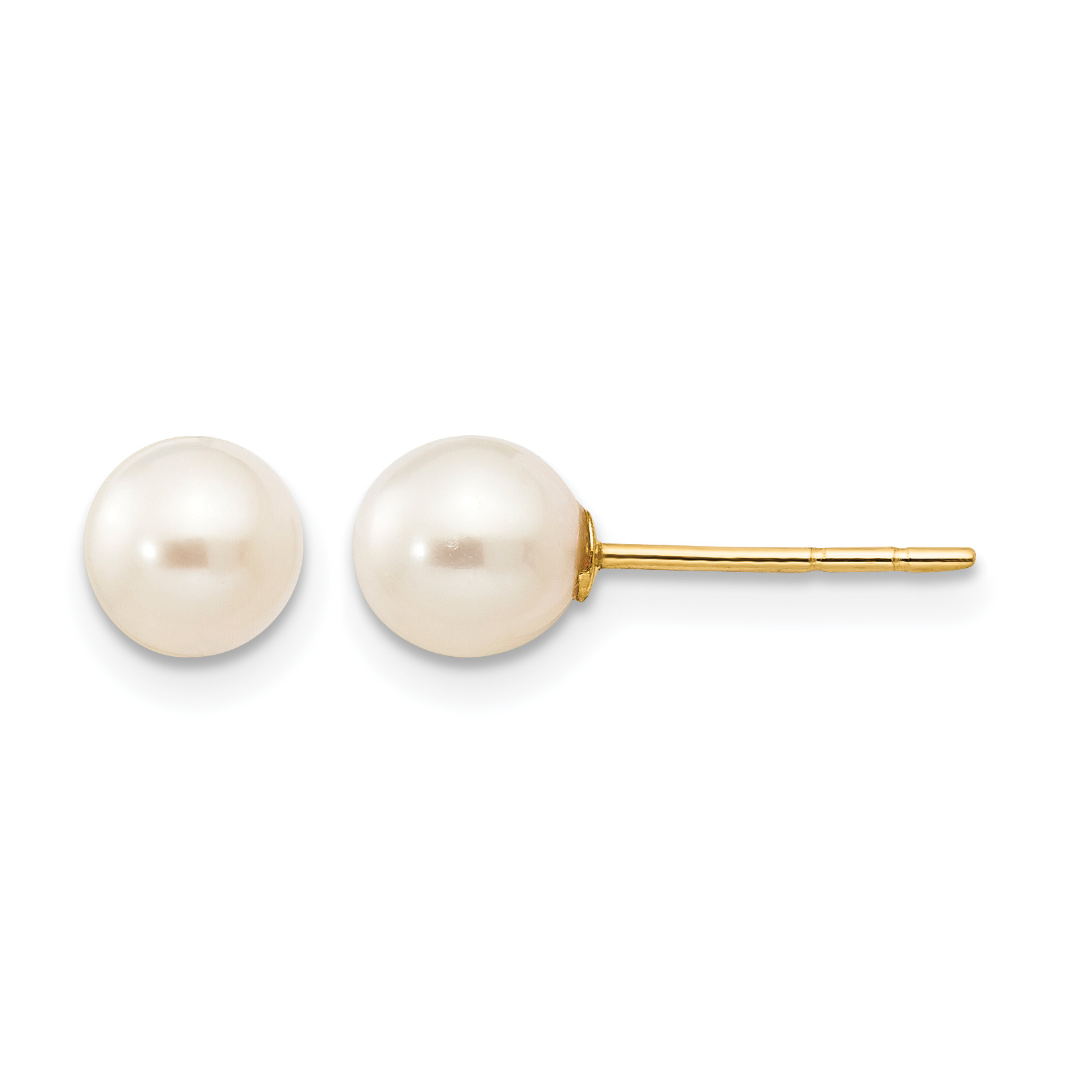 14k Madi K 5-6mm White Near Round Freshwater Cultured Pearl Post Earrings (GK416)