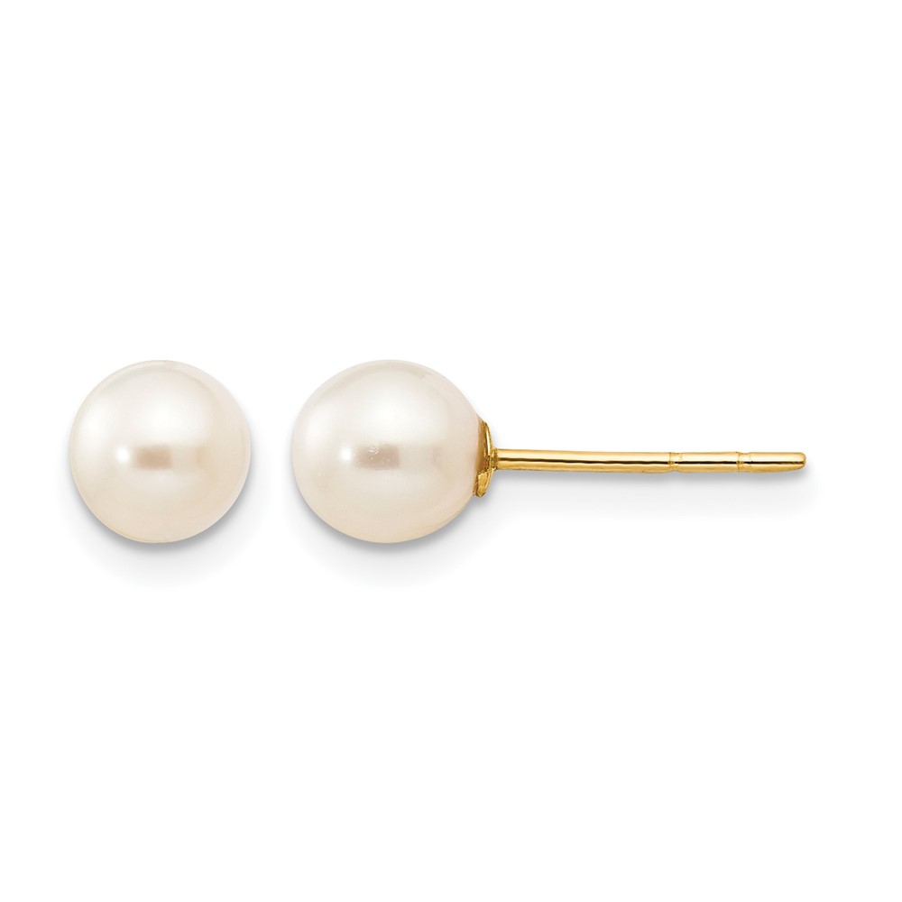14k Madi K 5-6mm White Near Round Freshwater Cultured Pearl Post Earrings (GK416)