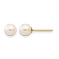 14K Yellow Gold Madi K 5-6mm White Near Round Freshwater Cultured Pearl Post Earrings view 1