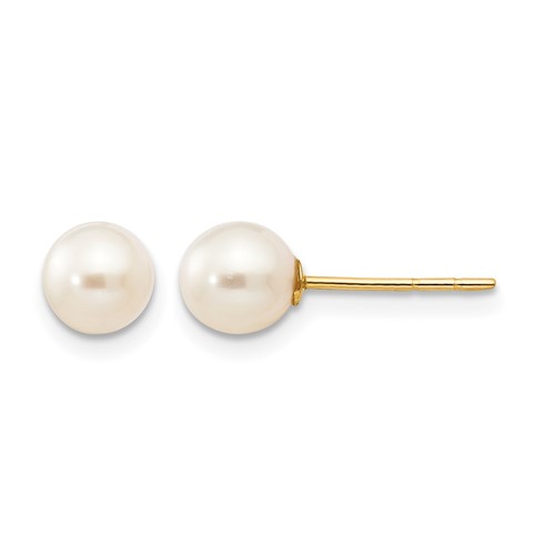 14K Yellow Gold Madi K 5-6mm White Near Round Freshwater Cultured Pearl Post Earrings